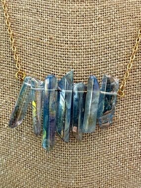 Purple Rainbow Aura Quartz Shard Necklace NWT